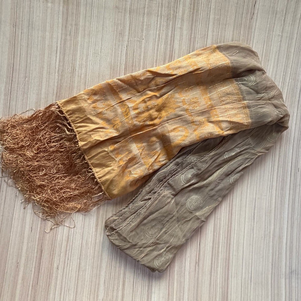 Elegant Gold and Tan Silk Scarf